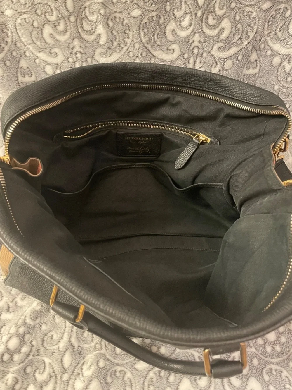 Authentic Burberry Lambskin Leather Briefcase Laptop Black w/ Tan Check